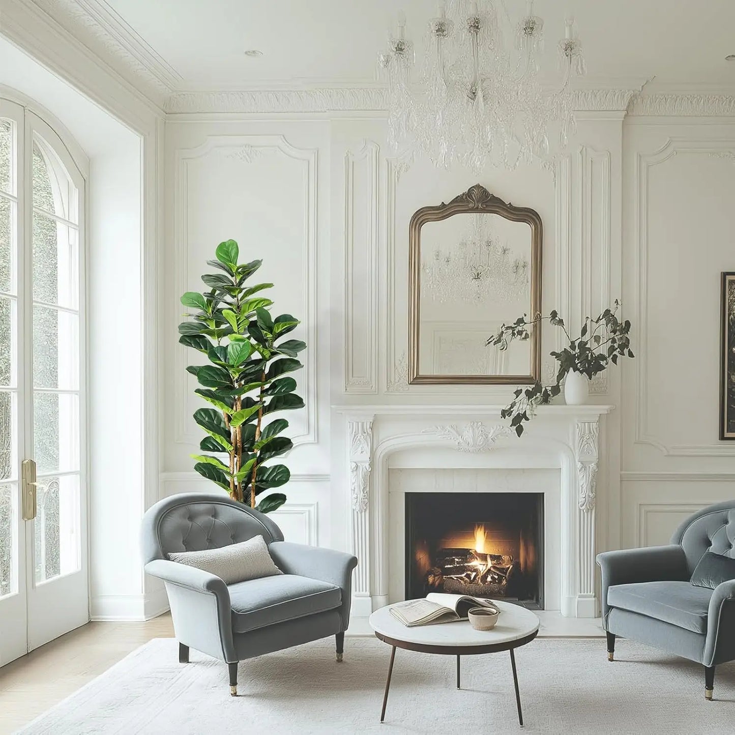 Artificial indoor tree decor for chronic stress relief and peaceful home environment with green leaves