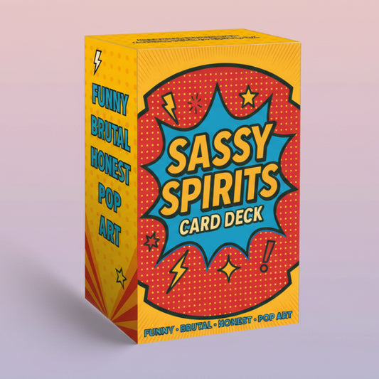 Sassy Spirits 78-card Pop Art oracle deck with bold colors and humorous, honest messages