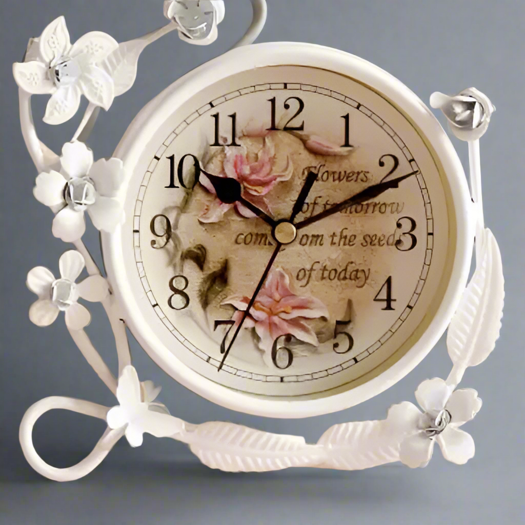 Vintage-Style Floral Desk Clock with Inspirational Quote