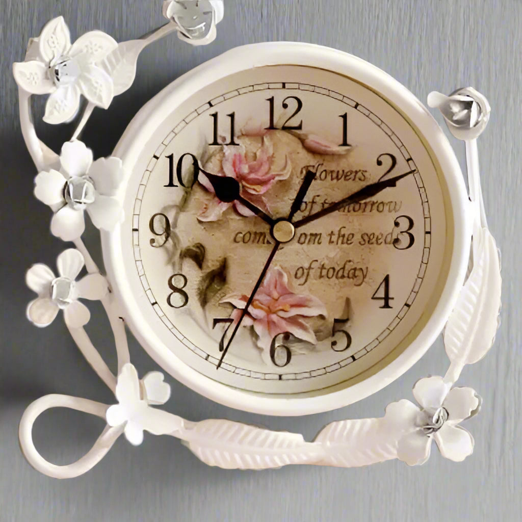 Vintage-Style Floral Desk Clock with Inspirational Quote