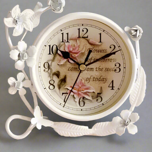 Vintage-Style Floral Desk Clock with Inspirational Quote