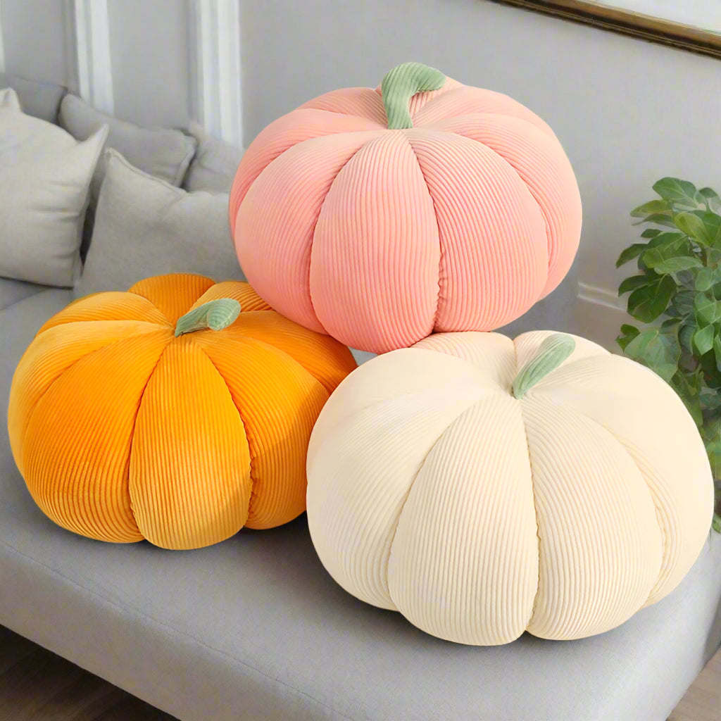35cm cotton plush pumpkin pillow in orange for cozy fall and Halloween décor