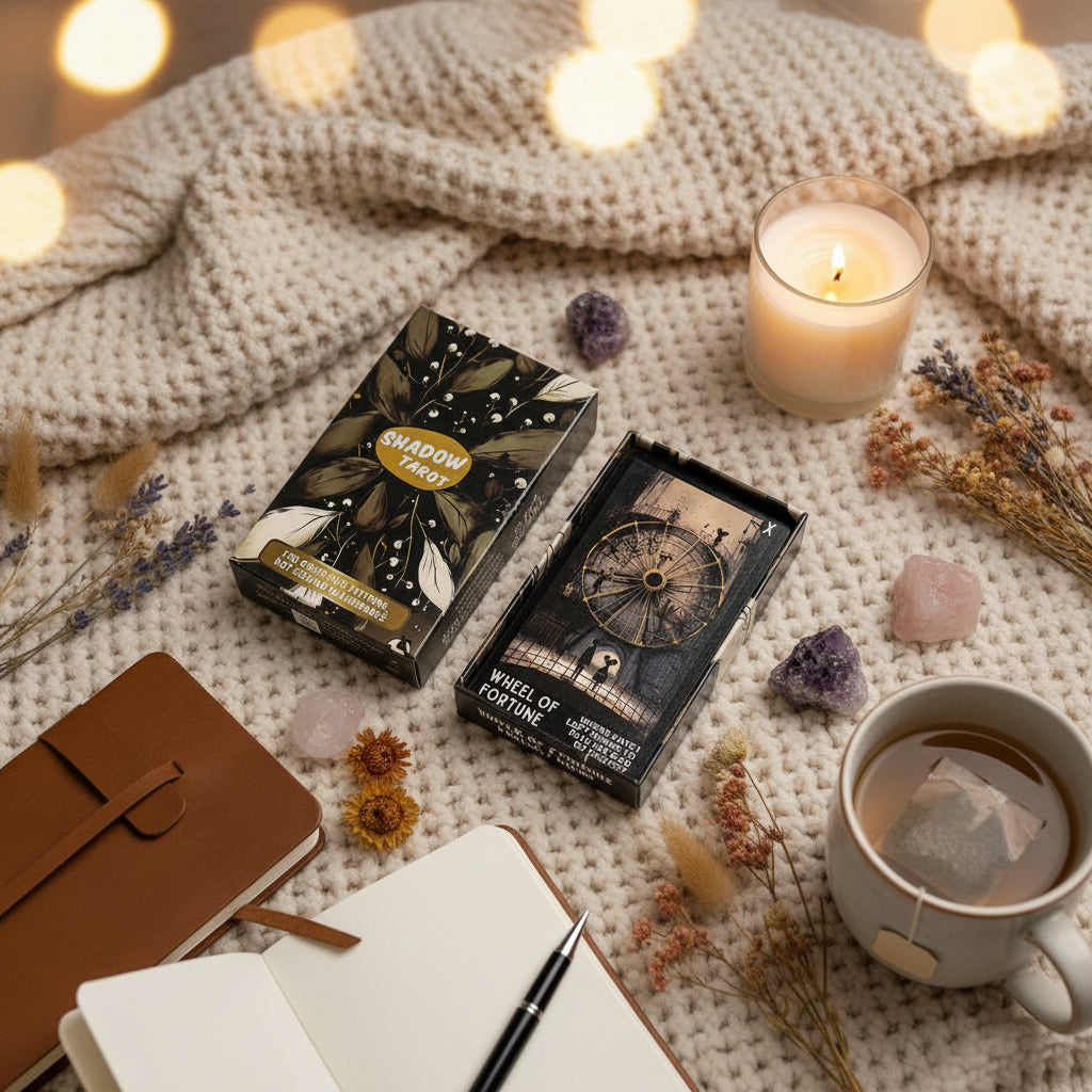 80-piece Shadow Tarot Cards deck displayed in a box, designed to support shadow work, emotional healing, deep reflection, and anger management strategies.