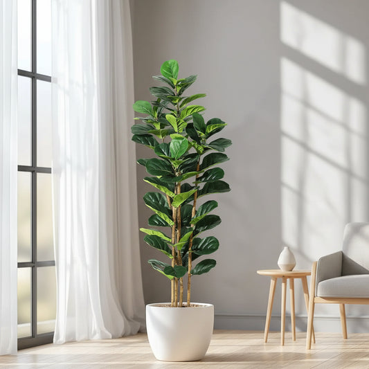 Artificial fiddle leaf fig tree in pot for stress relief home decor in living room