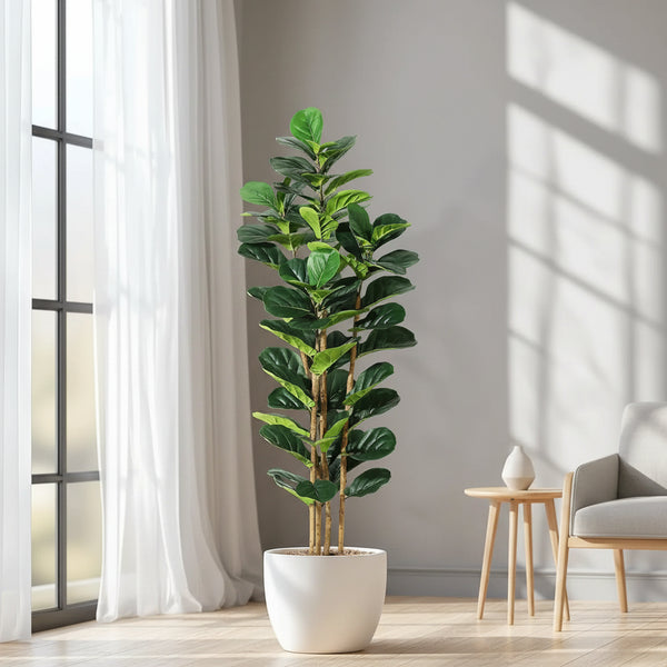Artificial fiddle leaf fig tree in pot for stress relief home decor in living room