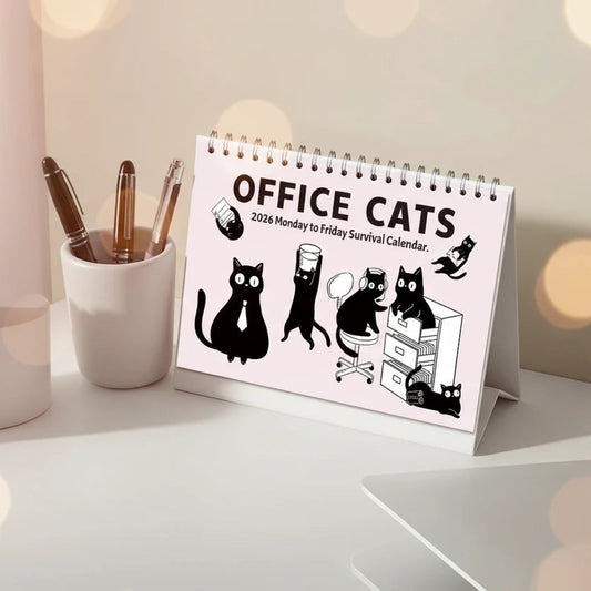 Cute 2026 cat desktop flip calendar with illustrated cat cover design.