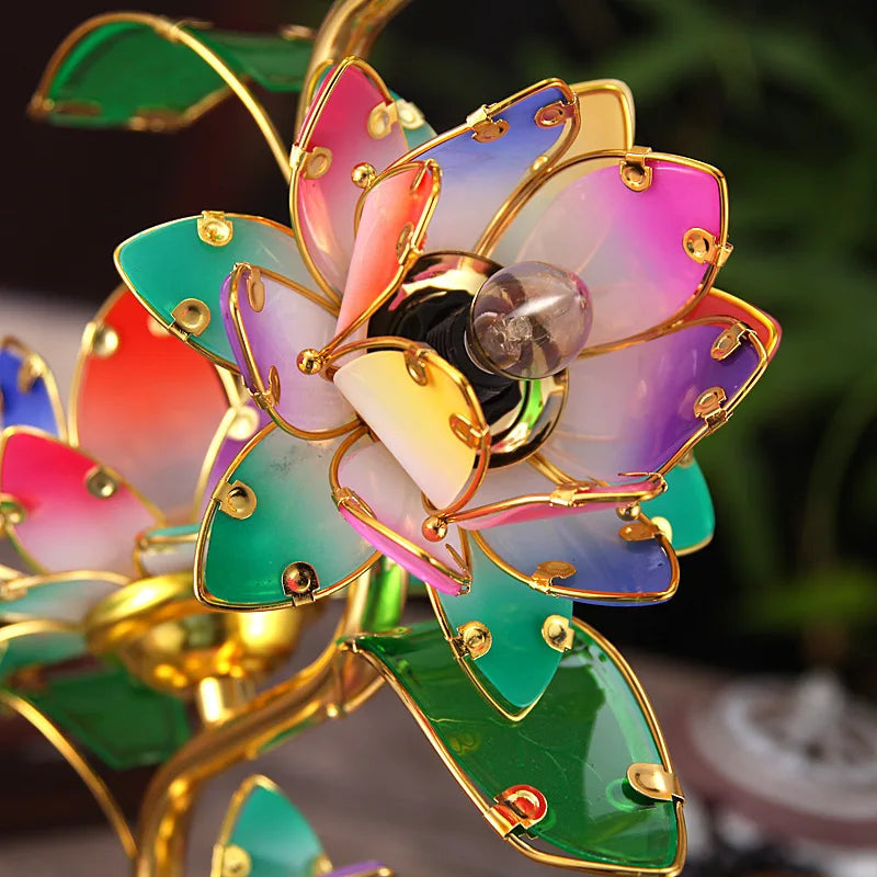 Decorative lotus flower lamp used for relaxation and calming ambiance.