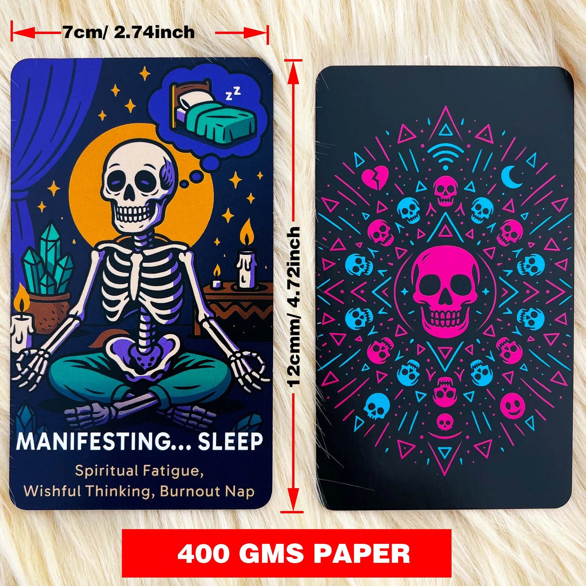 Funny skeleton-themed affirmation deck for stressed and exhausted women