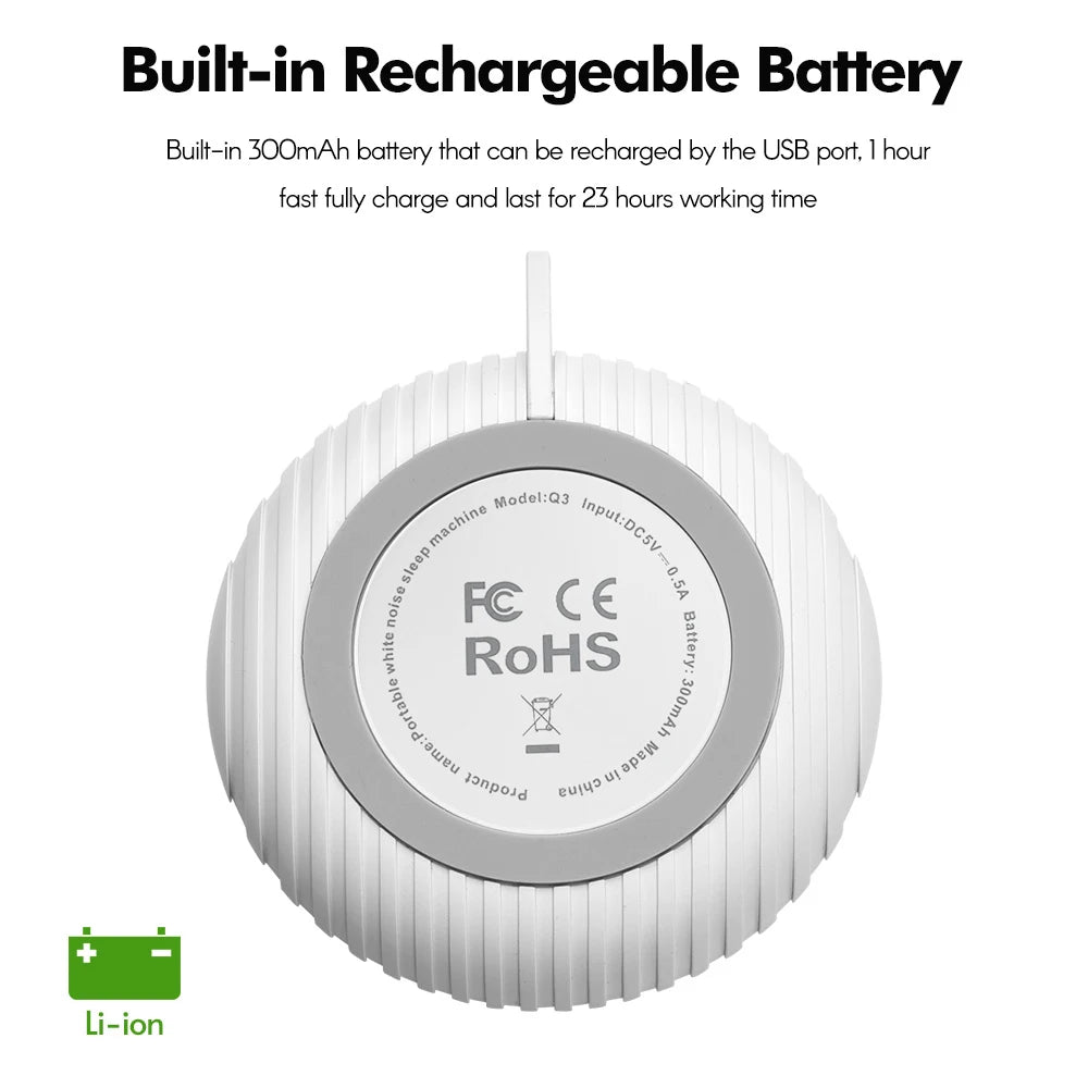 Hand-sized white noise machine for nervous system regulation and relaxation, white color