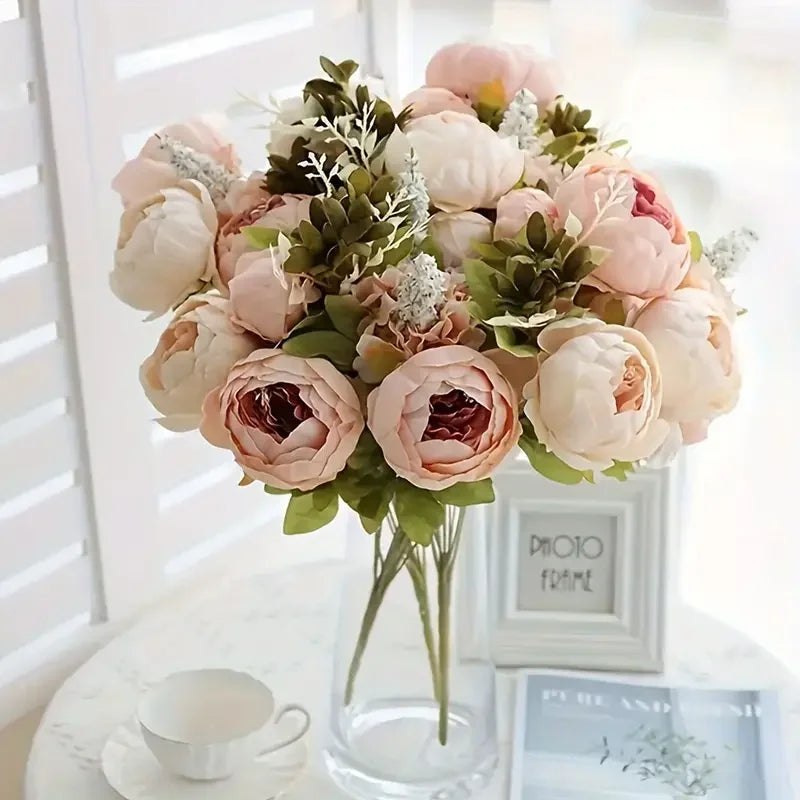 Large silk peony flower arrangement in champagne — nearly natural faux peonies for vases, home decor for women