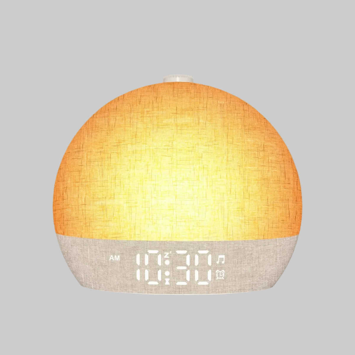 Round lamp with digital display on a white background