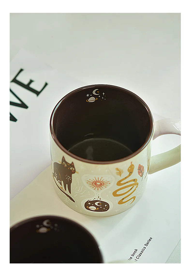 Cozy Autumn Ritual Mug & Saucer Set – Rustic Ceramic Fall & Halloween Coffee Cup