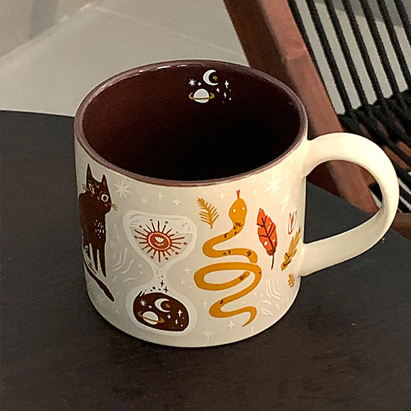 Cozy Autumn Ritual Mug & Saucer Set – Rustic Ceramic Fall & Halloween Coffee Cup