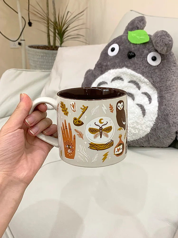 Cozy Autumn Ritual Mug & Saucer Set – Rustic Ceramic Fall & Halloween Coffee Cup