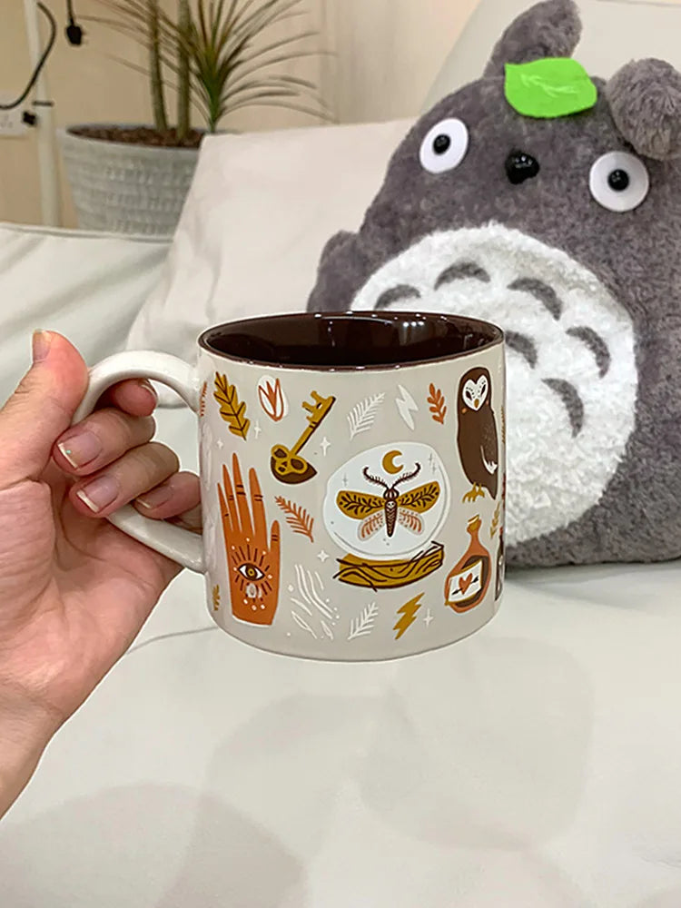 Cozy Autumn Ritual Mug & Saucer Set – Rustic Ceramic Fall & Halloween Coffee Cup