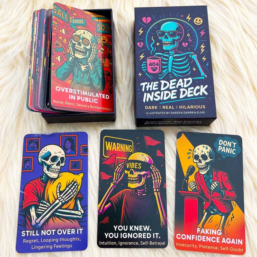 The Dead Inside Deck 13x8cm cards displayed on a desk for journaling.