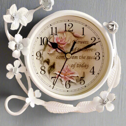 Vintage-Style Floral Desk Clock with Inspirational Quote
