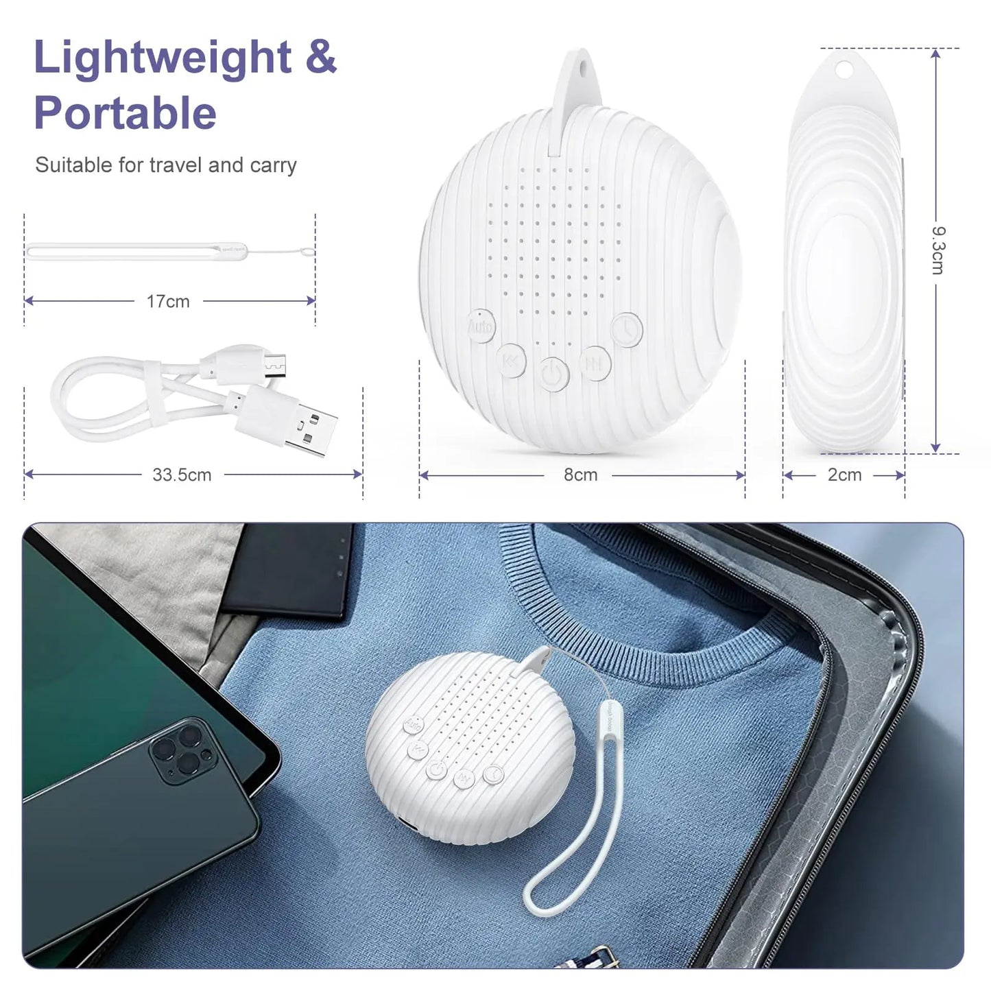 White noise machine with lanyard, lightweight design for daily self-care and relaxation