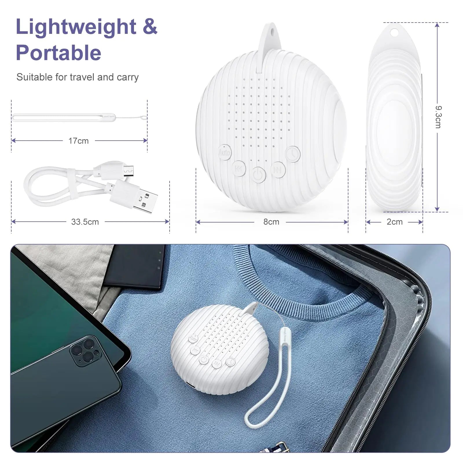 White noise machine with lanyard, lightweight design for daily self-care and relaxation